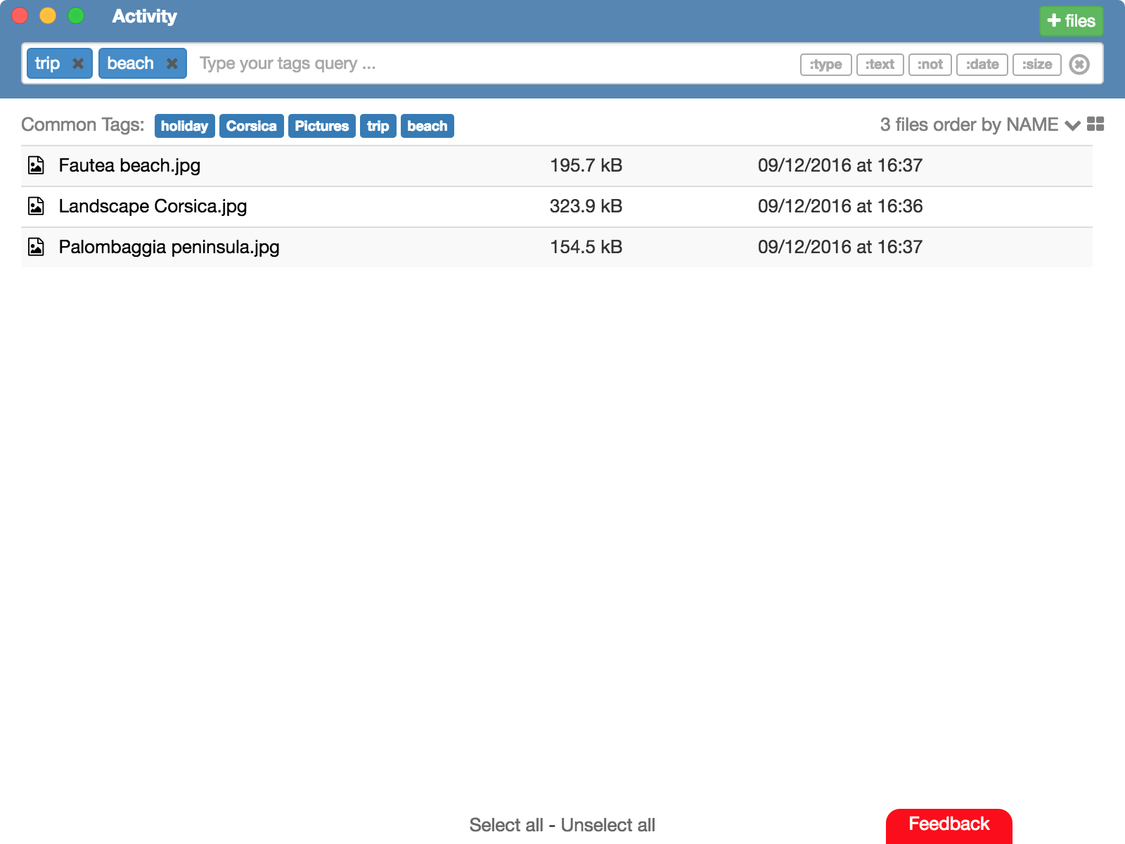 Example for searching files with TagFlow