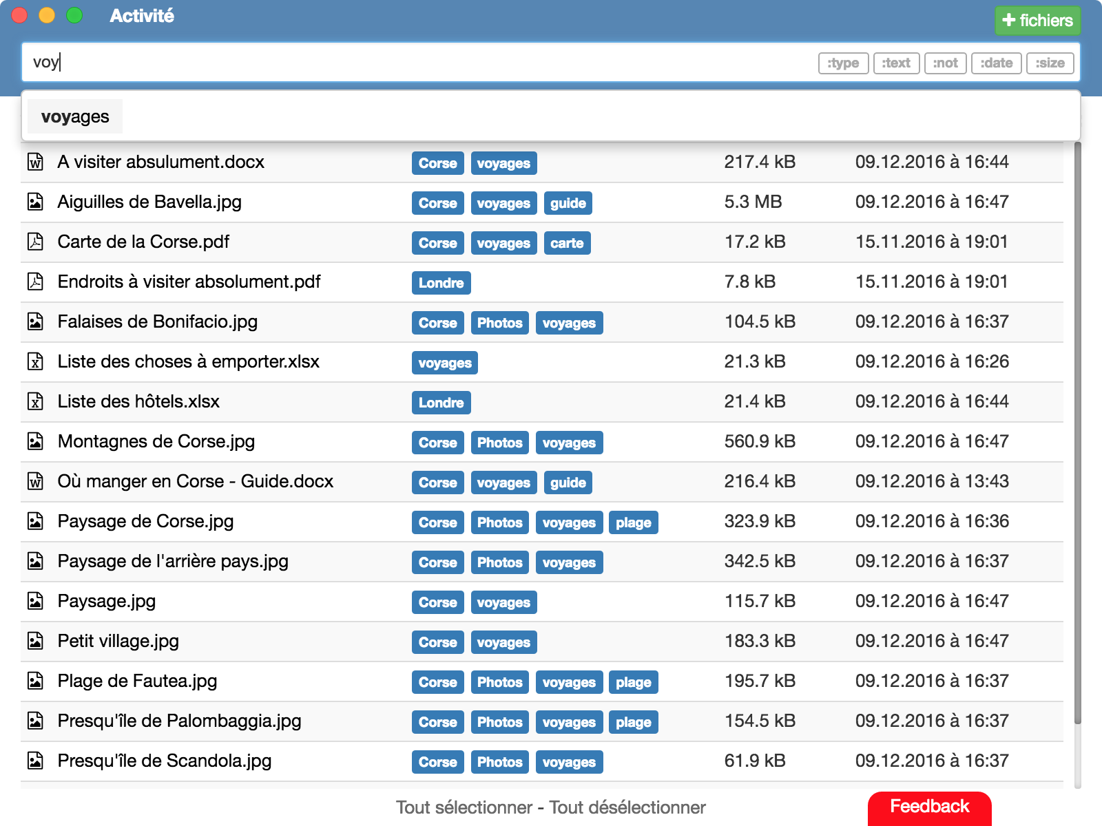 Exemple d'une recherche de fichiers avec TagFlow